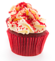 Red velvet cupcakes isolated on white