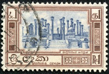 stamp printed in Ceylon shows architectural ruins
