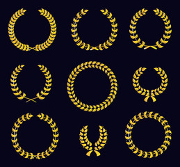 Set of silhouette circular laurel wreaths