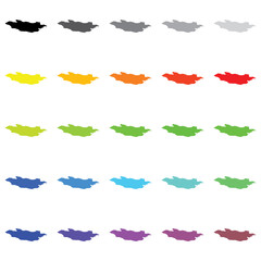 Illustrated Outlines in a variety of colours of the Country of M