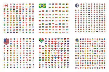 Illustrated Set of World Flags - Square - Shield - Circle - Hear