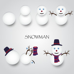 white winter happy snowman building eps10