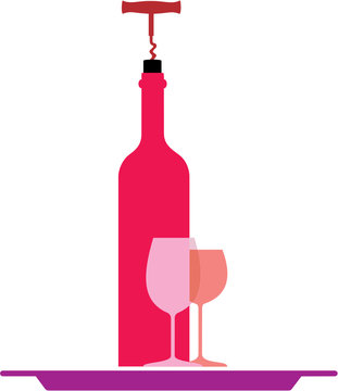 red wine bottle with glasses clip art preview