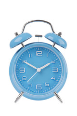 Blue alarm clock isolated on white