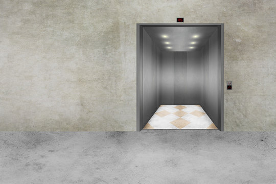 Concrete Wall and open Elevator Door