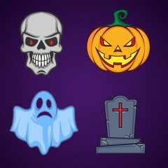 Halloween cartoon icon objects.