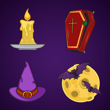 Halloween cartoon icon objects.