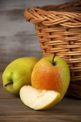Pears near basket