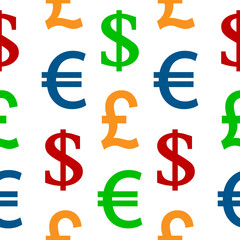 Currency symbols seamless pattern on white