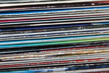 Collection of old vinyl records.