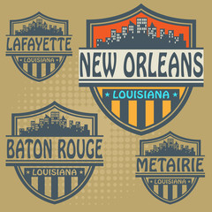 Fototapeta premium Label set with names of Louisiana cities