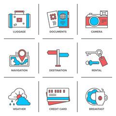 Vacation items line icons set