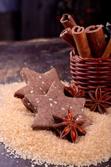 Christmas chocolate cookies with sesame seeds still life