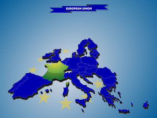 3 dimensional infographics map of European Union countries