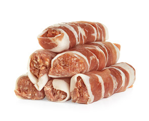 sausages wrapped in bacon, chevapchichi isolated