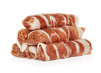 sausages wrapped in bacon, chevapchichi isolated