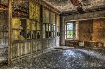 Fototapeta na wymiar Derelict office in an abandoned factory