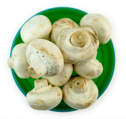 Stacked raw mushrooms isolated in bowl