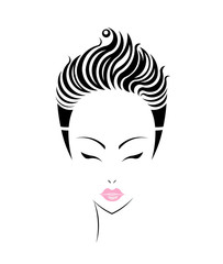Short hair style icon, logo women face