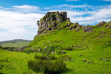 Fototapeta na wymiar The Fairy glen on the Isle of Skye in Scotland