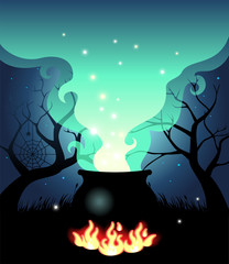 Naklejka premium Illustration of Boiling Halloween cauldron