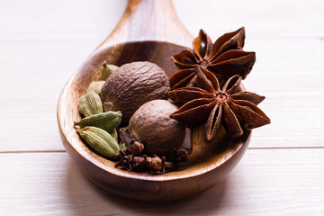 Spices set.Various seasonings for cooking, anise, cardamom