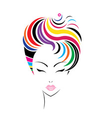 Short hair style icon, logo women face