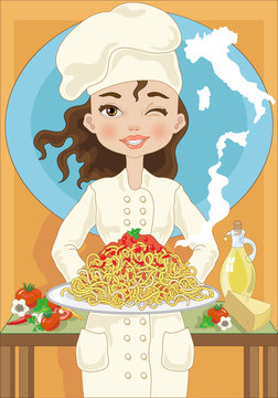 Chef Woman with Spaghetti