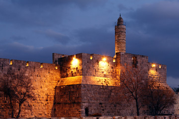 Ancient Citadel inside Old City at Night, Jerusalem