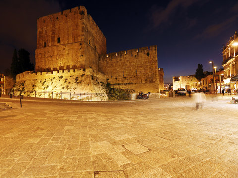 Ancient Citadel inside Old City at Night, Jerusalem