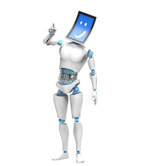 robot with digital tablet with a smile face