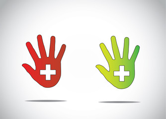 red green human hand silhouette medical plus symbol