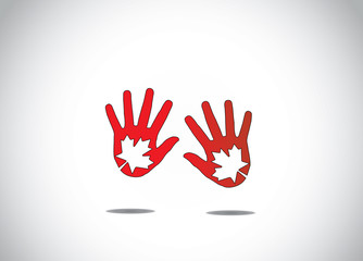 two dark red hand silhouette maple leaf leaves symbol
