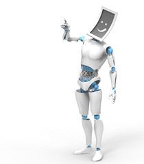 robot with digital tablet with a smile face