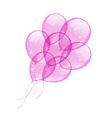 Flying pink balloons isolated on white background