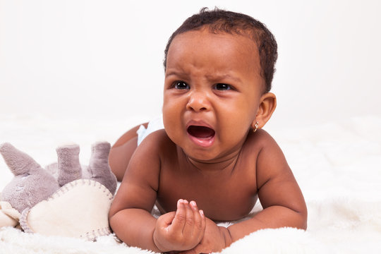 Little African American Baby Girl Crying - Black People