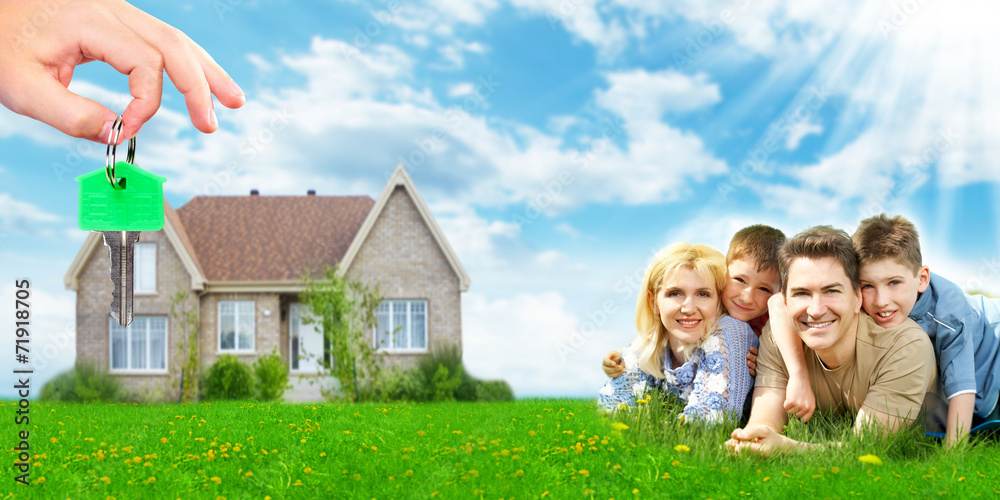 Canvas Prints happy family near new home.