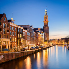 Fototapeta premium Amsterdam at night, Netherlands