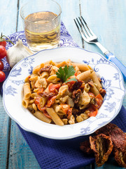 pasta with fish ragout and dried tomatoes