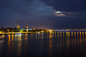 Old center of Riga, Latvia at night