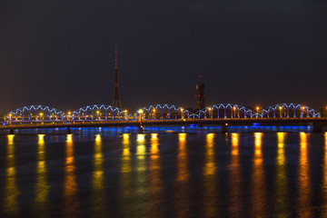 Fototapeta na wymiar Night lights in Riga, Latvia