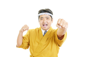 Naklejka premium ガッツポーズの料理人