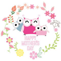 Happy mothers day with cute owls