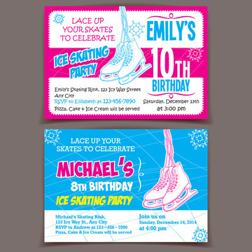 Ice Skating Birthday Party Invitation Cards