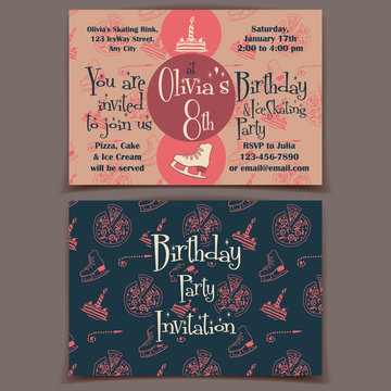 Ice Skating Birthday Party Invitation Cards