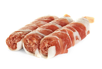 sausages wrapped in bacon, chevapchichi isolated