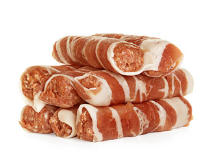 sausages wrapped in bacon, chevapchichi isolated