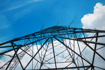 High-voltage tower sky background