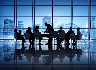 Silhouette of Business People in a Meeting
