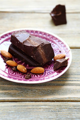 large piece of dark chocolate on a plate